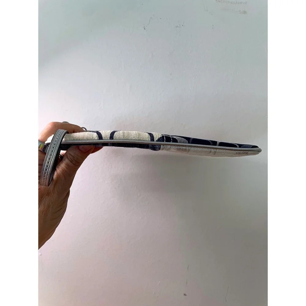 Coach Large Wristlet Blue Patchwork Signature C Denim Silver Trim F47682